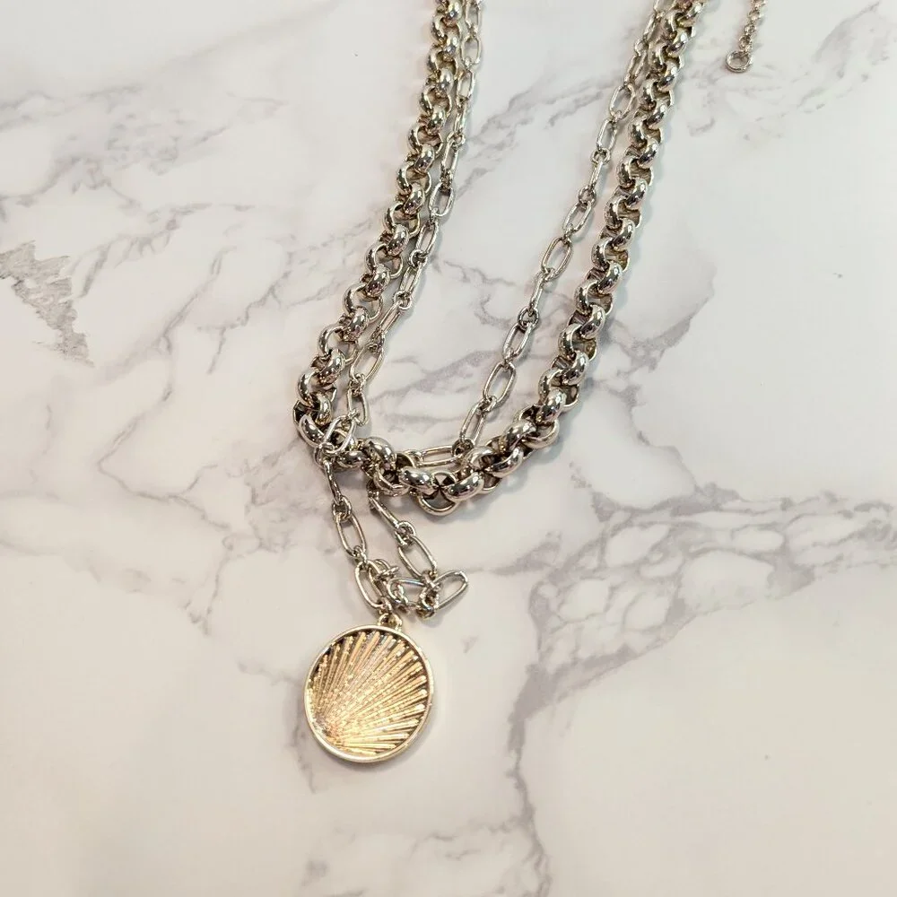 J.Crew Factory Gold Mixed Chain Pendant Layering Necklace